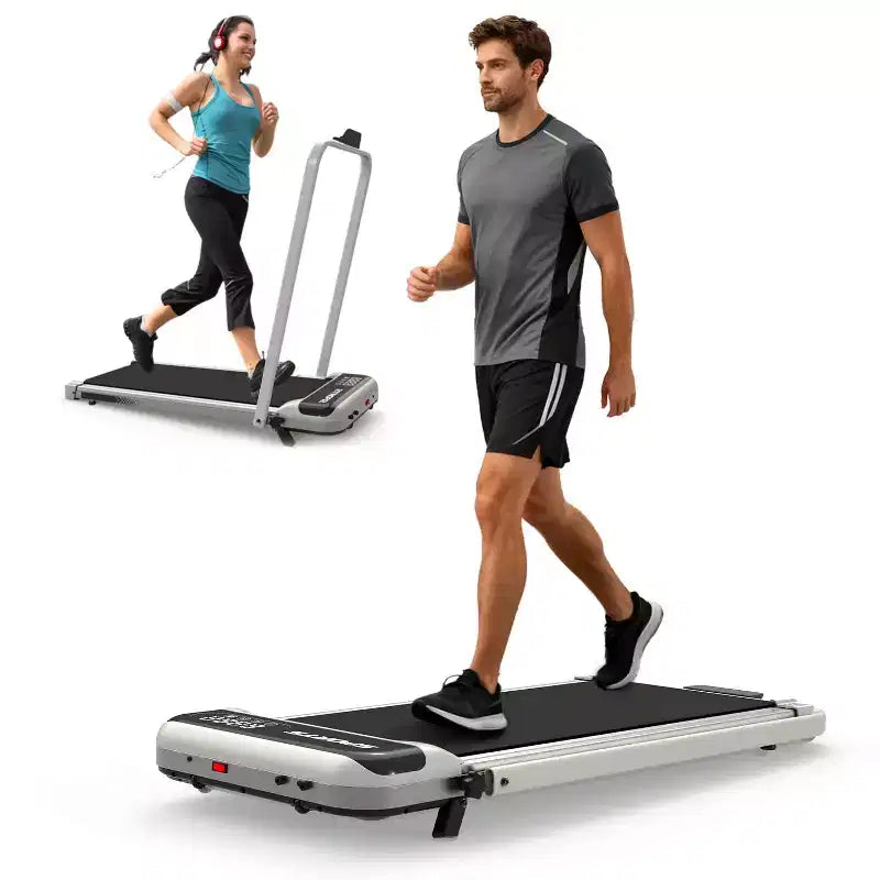 Tapis de course 3-EN-1 Okak sous le bureau avec télécommande et écran LED, tapis de course pliable avec inclinaison, tapis de marche avec barre de maintien