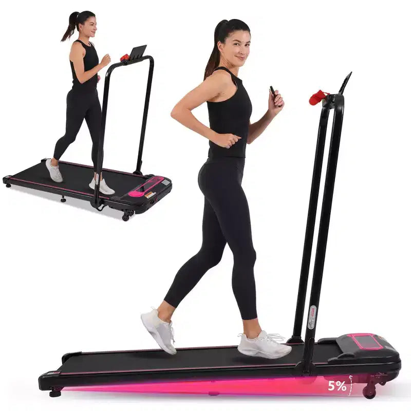 Tapis de course sous bureau Okak avec inclinaison et vitesse réglable, capacité de 136 kg, tapis de course 2,5 CV, pour la maison, le bureau, rose et noir