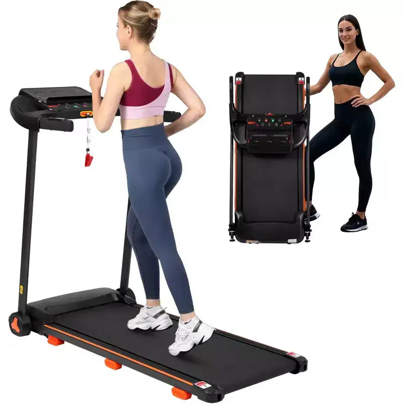 Tapis de course pliable silencieux Okak 2,5 CV avec capteur de fréquence cardiaque, tapis de marche avec 6 amortisseurs, tapis de course compact avec haut-parleur Bluetooth, noir