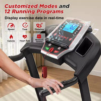 Okak Tapis de course pliant 3.5HP avec 12 programmes prédéfinis, tapis de course pliant avec inclinaison et application, tapis de course portable pour appartement, noir