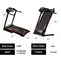 Okak Tapis de course pliant 3.5HP avec 12 programmes prédéfinis, tapis de course pliant avec inclinaison et application, tapis de course portable pour appartement, noir