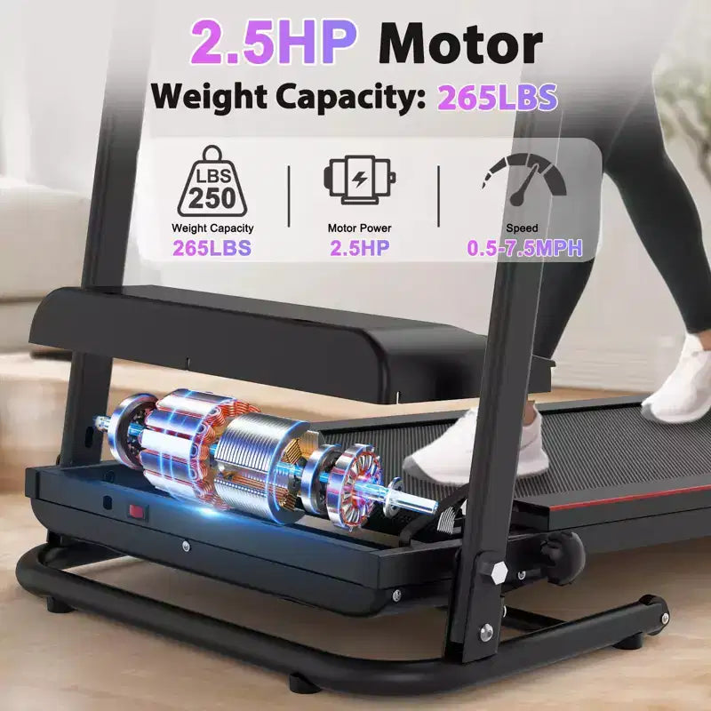 Tapis de course électrique Okak avec musique Bluetooth et porte-gobelet, tapis de course pliable avec inclinaison et capteur de fréquence cardiaque, tapis de course 2,5 CV pour la maison, noir