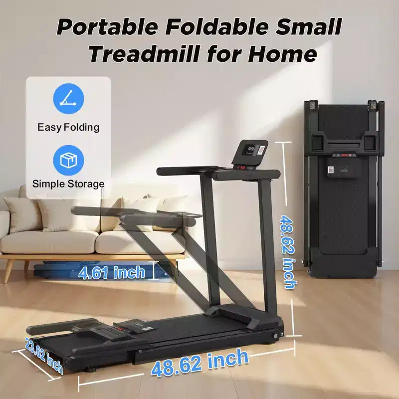 Tapis roulant pliable Okak avec poignées et moteur silencieux de 2,5 CV, tapis de course domestique avec capacité de poids de 136 kg, tapis de course portable, noir