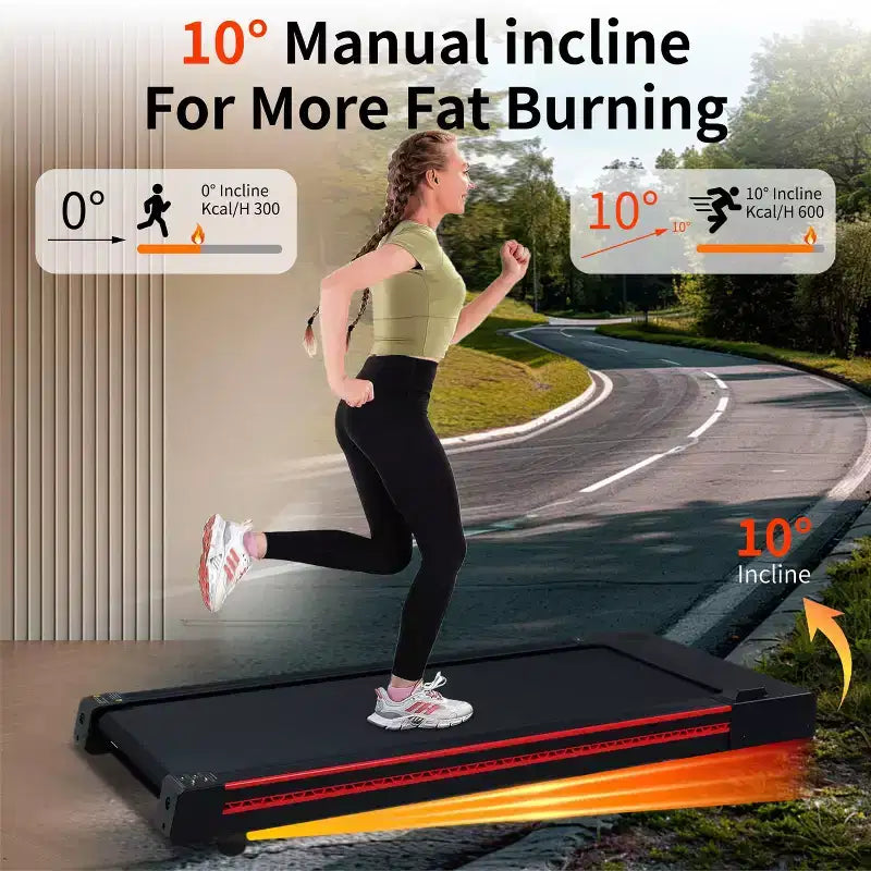 Tapis de marche sous bureau Okak avec 10 niveaux d'inclinaison, moteur 3CV avec écran LED, capacité de poids de 120kg, tapis de course portable pour la maison, noir+gris