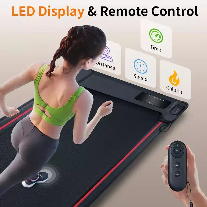 Tapis de course Okak Walking Pad avec 8 niveaux d'inclinaison, tapis de course sous le bureau avec télécommande et écran LED, tapis de course portable pour la maison, noir et gris