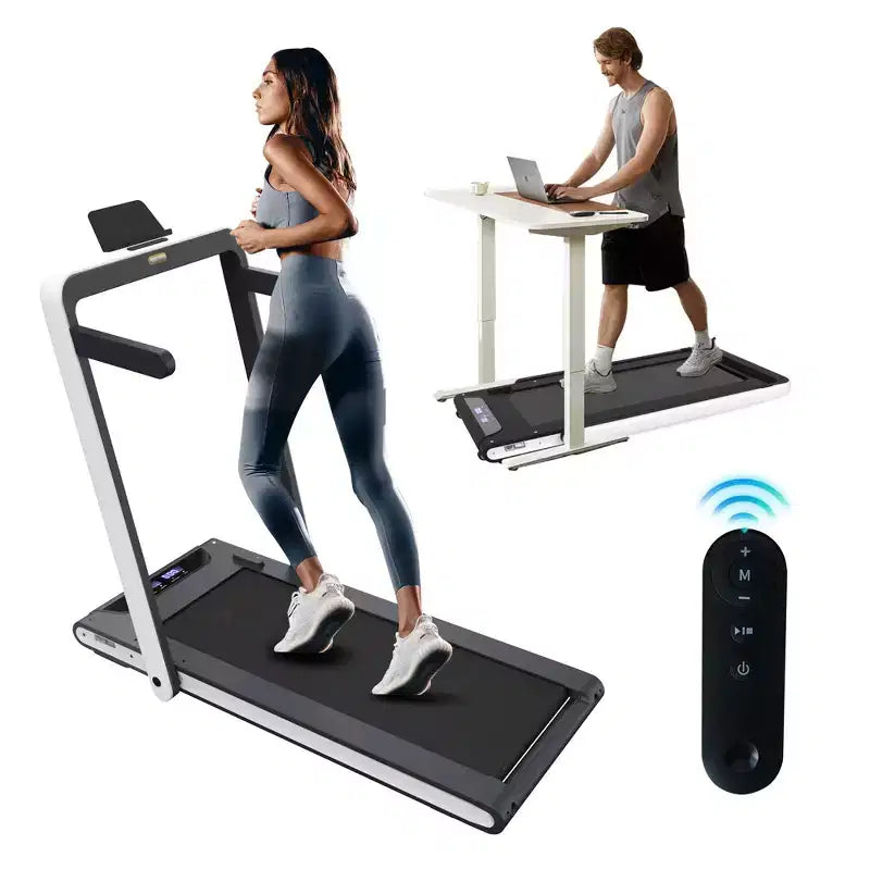 Tapis de course 2-EN-1 Okak sous le bureau avec télécommande, tapis de marche électrique pliable avec moteur 2,5 CV, tapis de course portable pour la maison, blanc