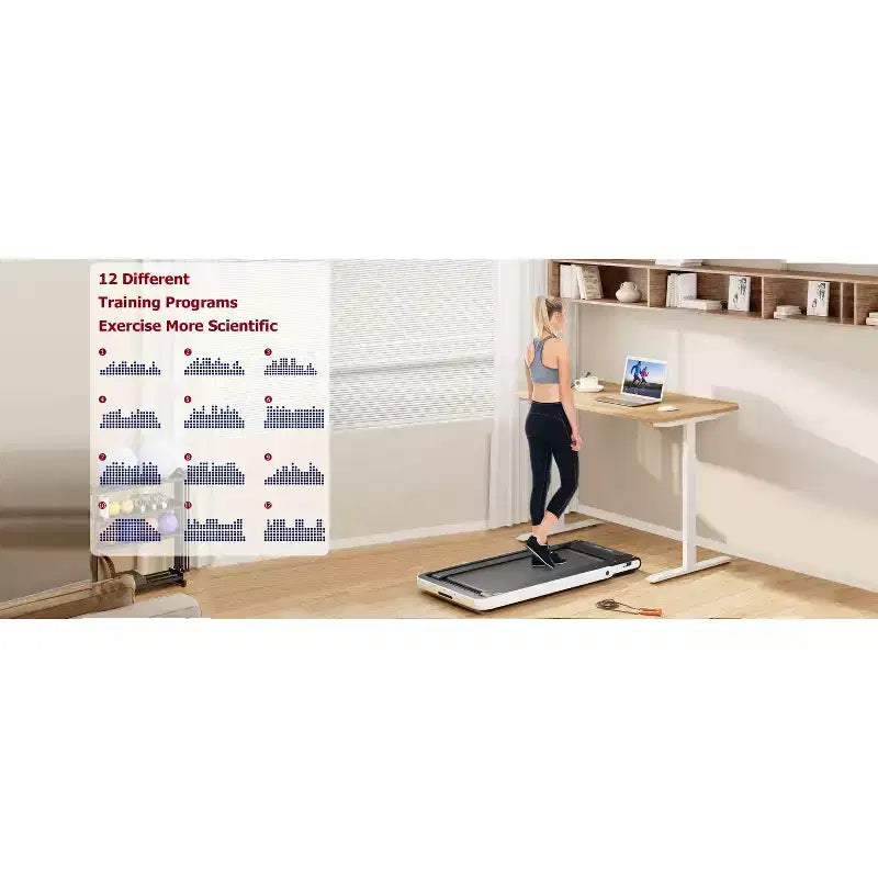 Tapis de course 2-EN-1 Okak sous le bureau avec télécommande, tapis de marche électrique pliable avec moteur 2,5 CV, tapis de course portable pour la maison, blanc