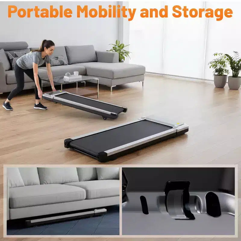 Tapis de marche Okak sous le bureau avec fonctionnement silencieux, tapis de marche sans barre de maintien, tapis de course à vitesse réglable pour la maison, le bureau, argent
