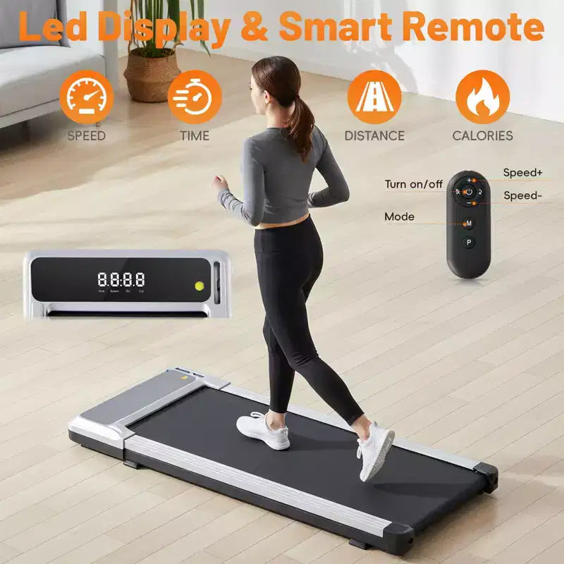 Tapis de marche Okak sous le bureau avec fonctionnement silencieux, tapis de marche sans barre de maintien, tapis de course à vitesse réglable pour la maison, le bureau, argent