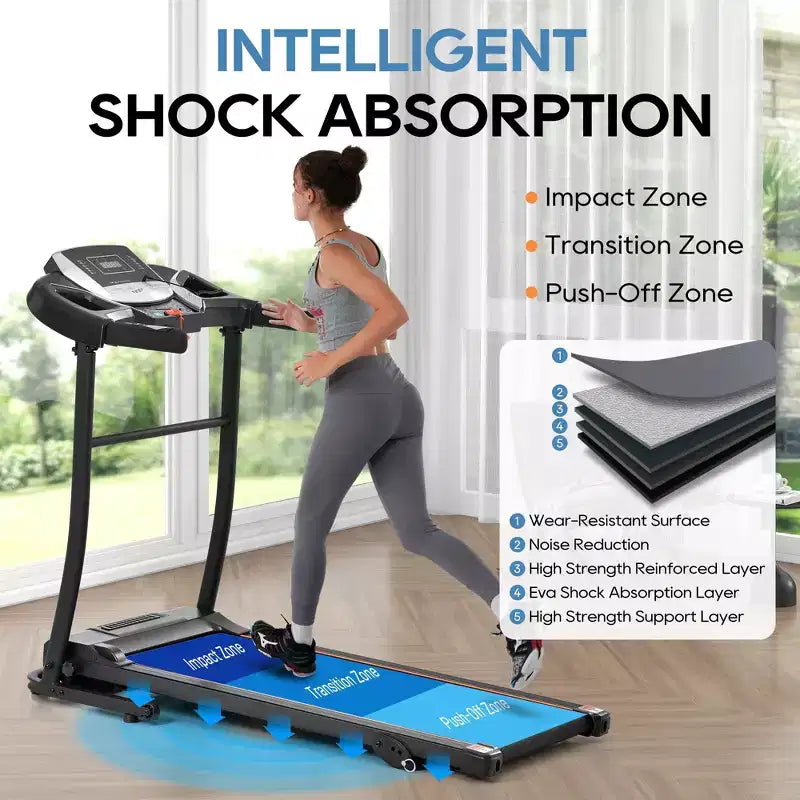 Tapis de course pliable Okak avec capteur de pouls, tapis de course Walking Pad avec moteur sans balais silencieux, 12 programmes prédéfinis, avec inclinaison, noir+argent