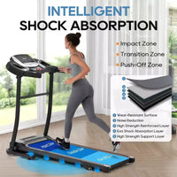 Tapis de course pliable Okak avec capteur de pouls, tapis de course Walking Pad avec moteur sans balais silencieux, 12 programmes prédéfinis, avec inclinaison, noir+argent