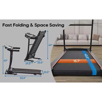 Tapis de course pliable Okak avec capteur de pouls, tapis de course Walking Pad avec moteur sans balais silencieux, 12 programmes prédéfinis, avec inclinaison, noir+argent