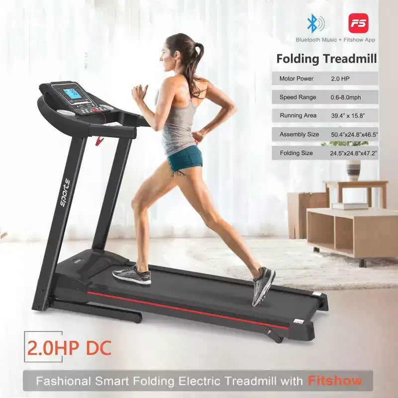 Tapis de course pliable Okak avec inclinaison et écran LCD 5 pouces, tapis de course portable avec musique Bluetooth, tapis de marche pour homme, femme, noir