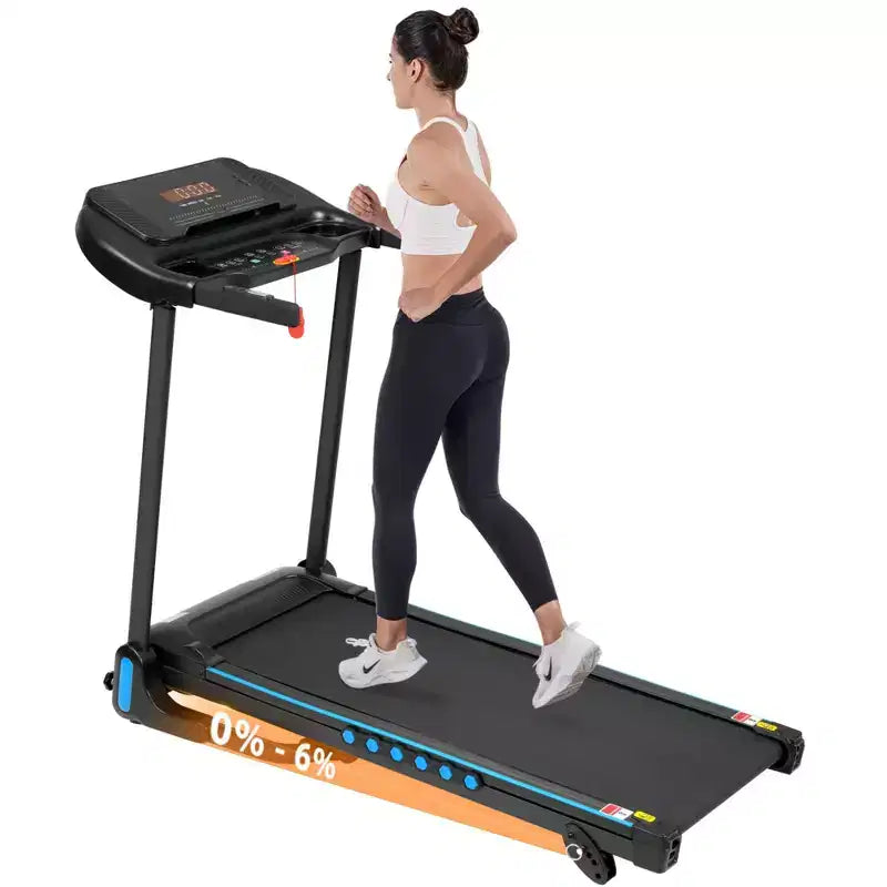 Tapis de course Okak 3.0 HP avec inclinaison et système hydraulique, tapis de course pliable automatiquement avec chargement USB et Type C, tapis de marche avec haut-parleur Bluetooth, noir