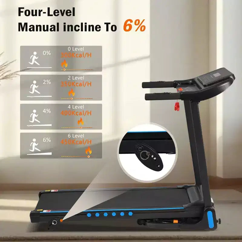 Tapis de course Okak 3.0 HP avec inclinaison et système hydraulique, tapis de course pliable automatiquement avec chargement USB et Type C, tapis de marche avec haut-parleur Bluetooth, noir