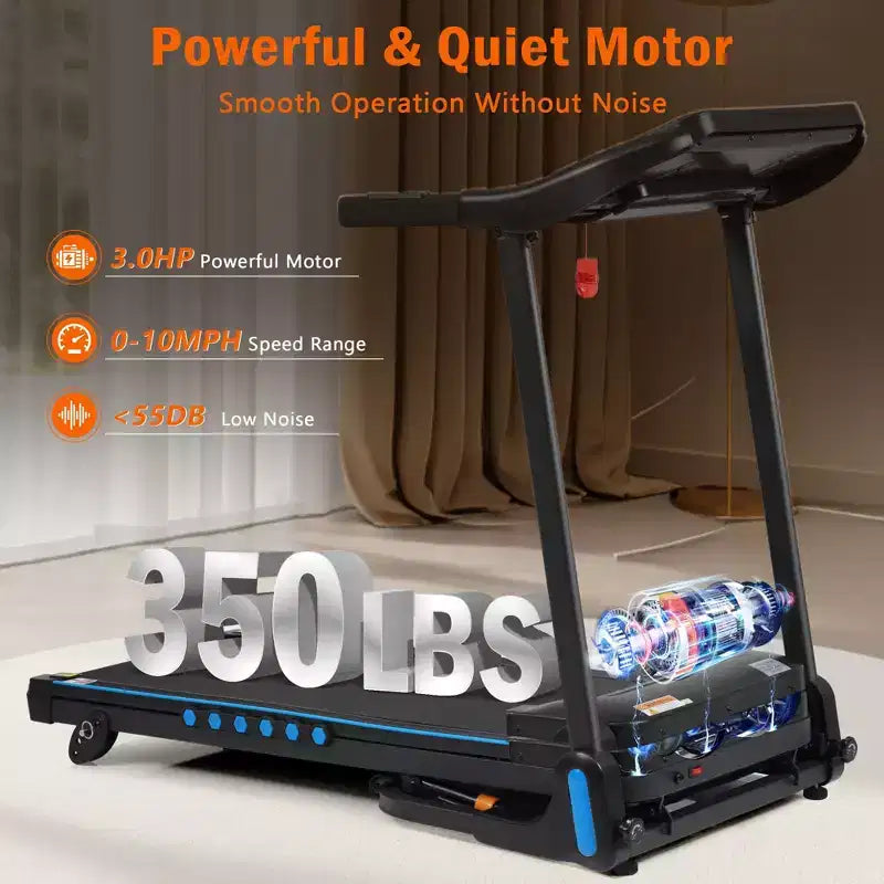 Tapis de course Okak 3.0 HP avec inclinaison et système hydraulique, tapis de course pliable automatiquement avec chargement USB et Type C, tapis de marche avec haut-parleur Bluetooth, noir