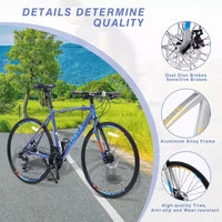 Vélo de route avec transmission 24 vitesses, vélo 700C avec freins à disque, cadre léger en alliage d'aluminium, vélo hybride de route pour hommes et femmes