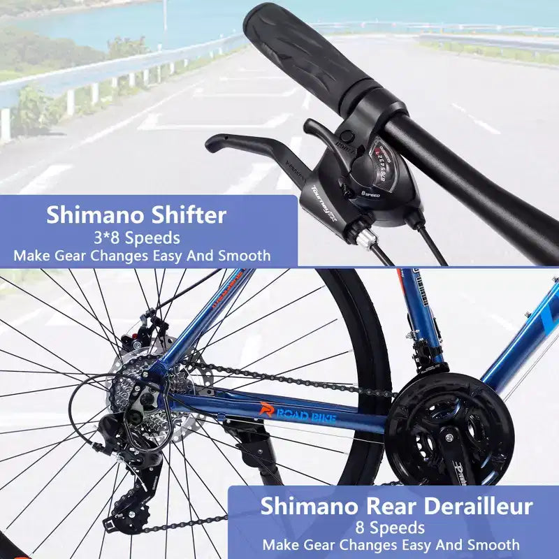 Vélo de route avec transmission 24 vitesses, vélo 700C avec freins à disque, cadre léger en alliage d'aluminium, vélo hybride de route pour hommes et femmes