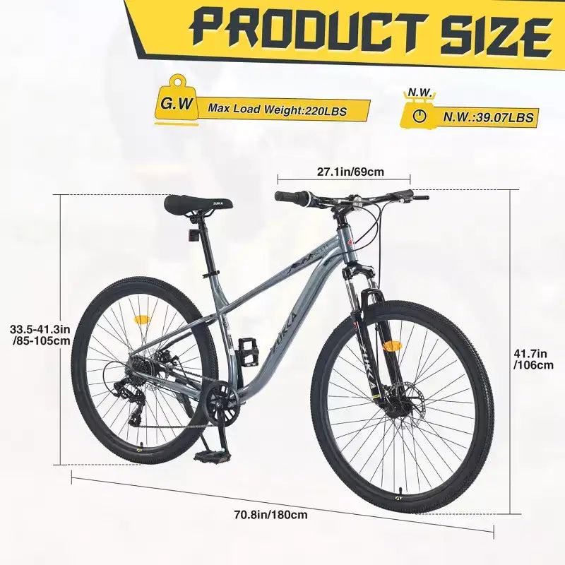 Vélo tout terrain 29 pouces, monovitesse / 8 vitesses, cadre en acier, fourche à suspension avant, vélo à frein à disque pour femmes hommes adultes, multicolore