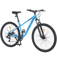 Vélo tout terrain 29 pouces, monovitesse / 8 vitesses, cadre en acier, fourche à suspension avant, vélo à frein à disque pour femmes hommes adultes, multicolore