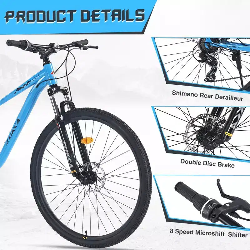 Vélo tout terrain 29 pouces, monovitesse / 8 vitesses, cadre en acier, fourche à suspension avant, vélo à frein à disque pour femmes hommes adultes, multicolore