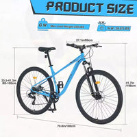 Vélo tout terrain 29 pouces, monovitesse / 8 vitesses, cadre en acier, fourche à suspension avant, vélo à frein à disque pour femmes hommes adultes, multicolore
