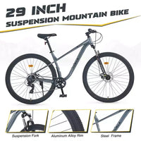 Vélo tout terrain 29 pouces, monovitesse / 8 vitesses, cadre en acier, fourche à suspension avant, vélo à frein à disque pour femmes hommes adultes, multicolore