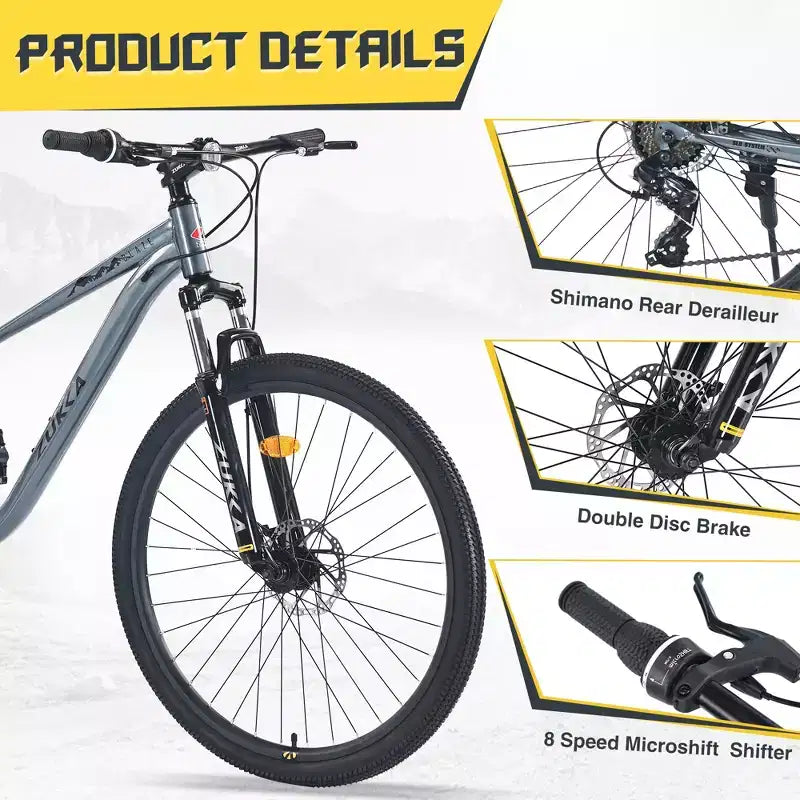 Vélo tout terrain 29 pouces, monovitesse / 8 vitesses, cadre en acier, fourche à suspension avant, vélo à frein à disque pour femmes hommes adultes, multicolore