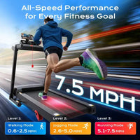 Tapis de course pliable pour la maison, Tapis de course 3,1 CV avec inclinaison de 12 %, Capacité de 159 kg, Machine de course fitness, 0,96-12 km/h,