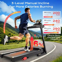 Tapis de course 3,1 CV pour la maison, tapis de course pliable capacité 136 kg, tapis de course avec inclinaison de 6 %, 0,96-12 km/h, 64 programmes préréglés