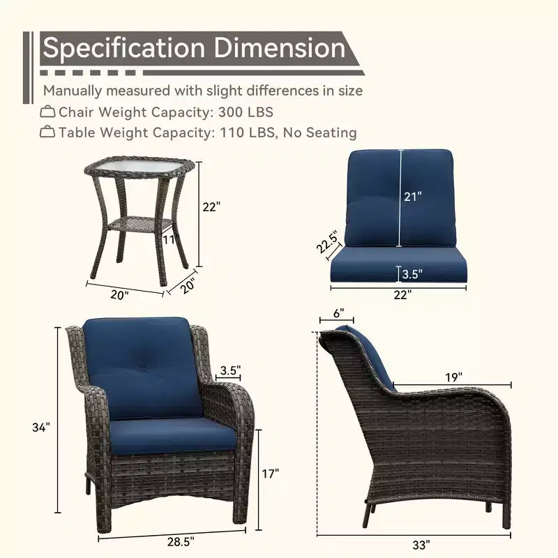 Ensemble de bistrot d'extérieur UPTIOT avec chaises ergonomiques en rotin PE et table d'appoint en verre trempé