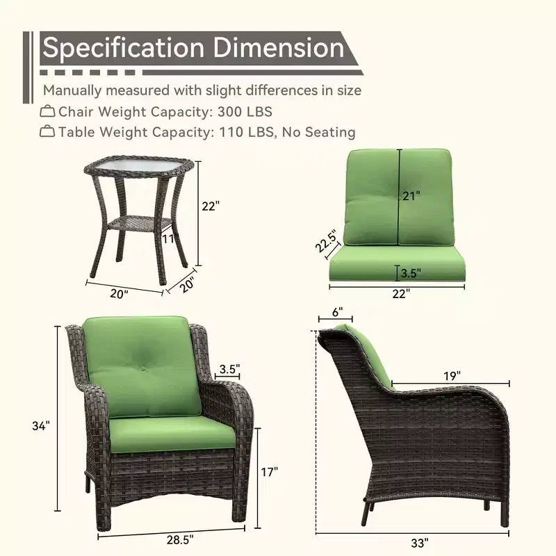 Ensemble de bistrot d'extérieur UPTIOT avec chaises ergonomiques en rotin PE et table d'appoint en verre trempé