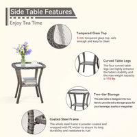 Ensemble de bistrot d'extérieur UPTIOT avec chaises ergonomiques en rotin PE et table d'appoint en verre trempé