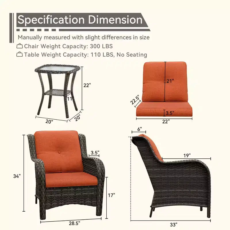 Ensemble de bistrot d'extérieur UPTIOT avec chaises ergonomiques en rotin PE et table d'appoint en verre trempé