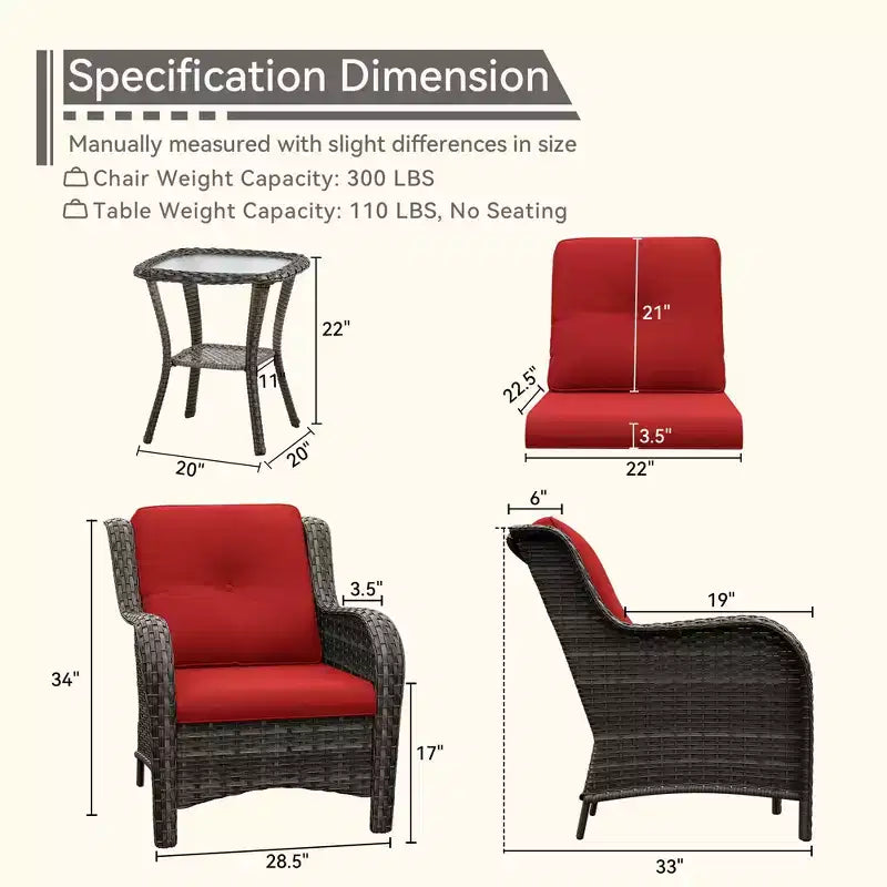 Ensemble de bistrot d'extérieur UPTIOT avec chaises ergonomiques en rotin PE et table d'appoint en verre trempé
