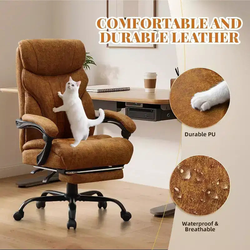 Chaise de bureau ergonomique, chaise de gaming en PU, hauteur réglable, inclinaison de 90 à 135 degrés, dossier, roulettes pivotantes à 360 degrés, capacité de 158 kg pour le bureau