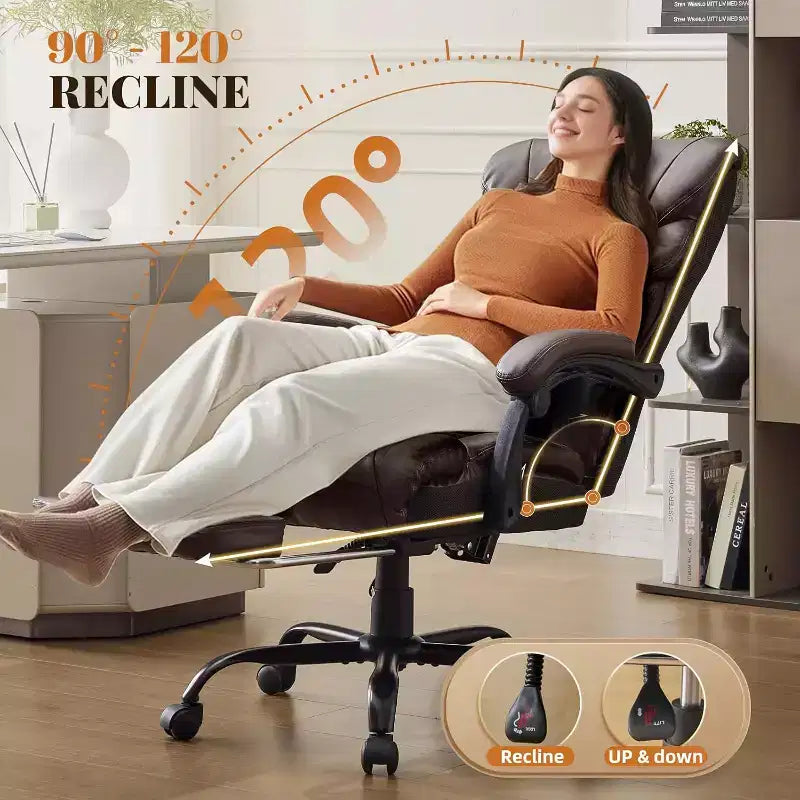Chaise de bureau ergonomique, chaise de gaming en PU, hauteur réglable, inclinaison de 90 à 135 degrés, dossier, roulettes pivotantes à 360 degrés, capacité de 158 kg pour le bureau