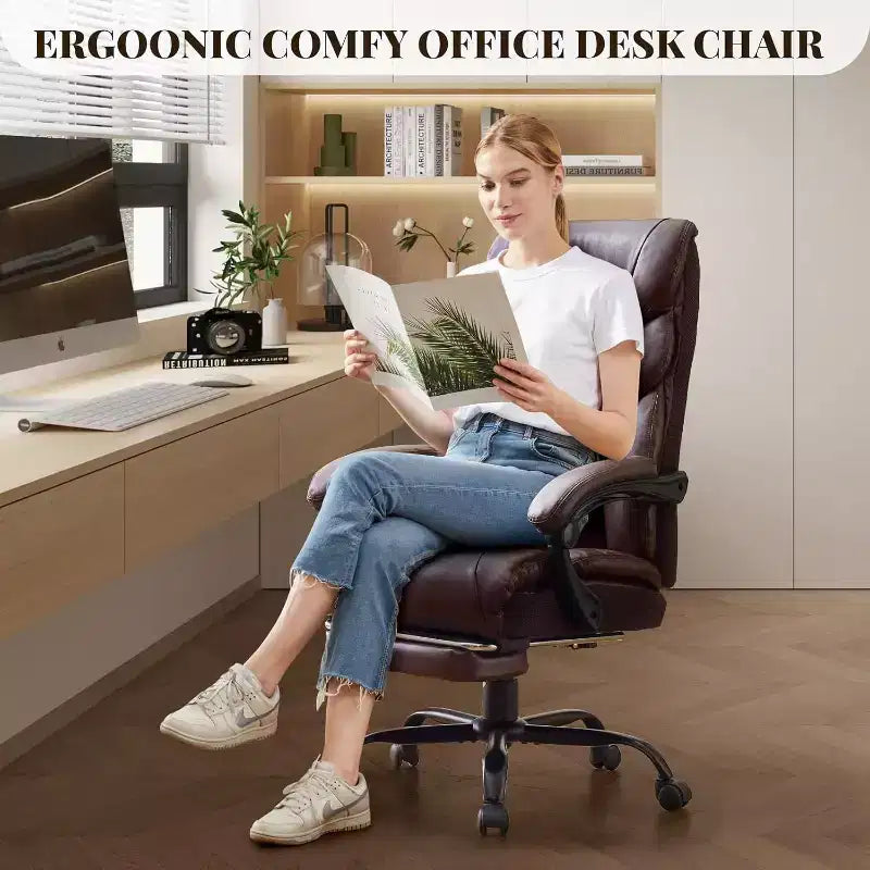 Chaise de bureau ergonomique, chaise de gaming en PU, hauteur réglable, inclinaison de 90 à 135 degrés, dossier, roulettes pivotantes à 360 degrés, capacité de 158 kg pour le bureau