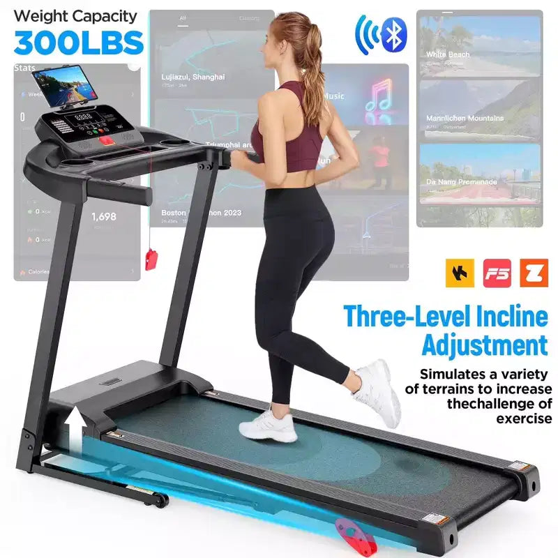 Tapis de course incliné à 9% avec poignée, tapis roulant pliable et portable de 3.0 CV pour la maison/le bureau, machine de course, de marche et de jogging