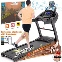 Tapis roulant domestique de 5,0 CV, capacité de 136 kg, pliable, avec inclinaison automatique de 2-0 %, course immersive avec application intelligente, plus de 64+7 programmes d'entraînement, tapis roulant de 19 km/h