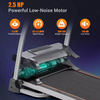 Tapis de course pliable facile pour la maison, machine de course, de jogging et de marche électrique de 2,5 CV avec support d'appareil et capteur de pouls, inclinaison réglable sur 3 niveaux
