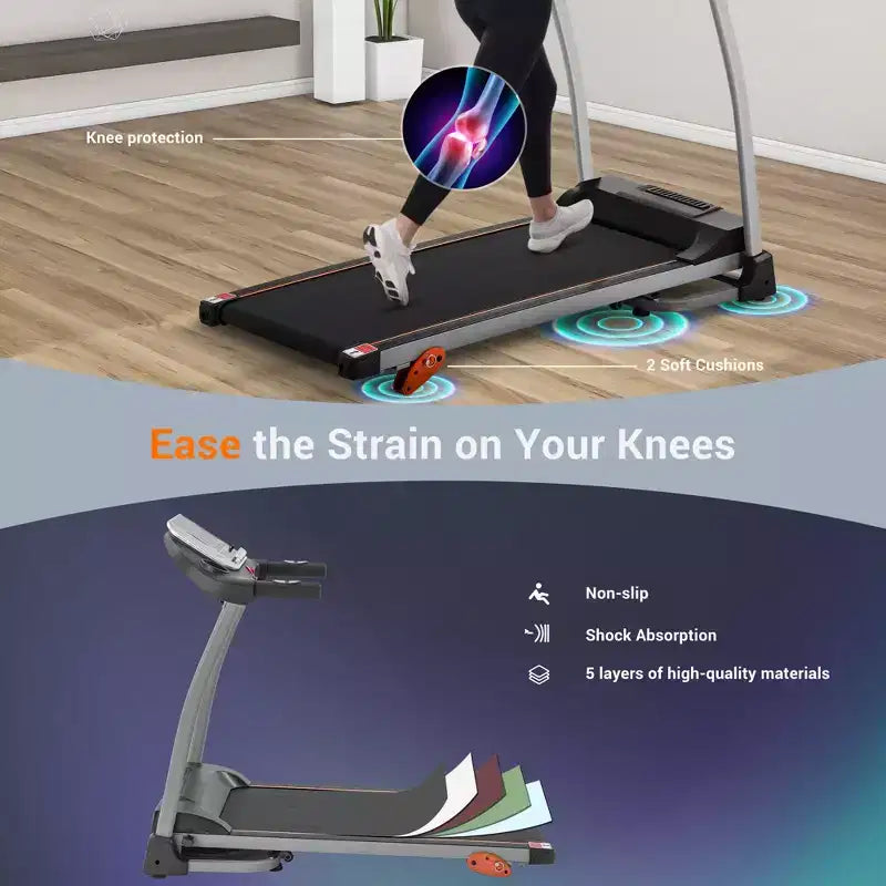 Tapis de course pliable facile pour la maison, machine de course, de jogging et de marche électrique de 2,5 CV avec support d'appareil et capteur de pouls, inclinaison réglable sur 3 niveaux
