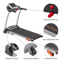 Tapis de course pliable facile pour la maison, machine de course, de jogging et de marche électrique de 2,5 CV avec support d'appareil et capteur de pouls, inclinaison réglable sur 3 niveaux
