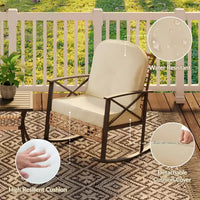 Ensemble bistro à bascule 3 pièces avec 2 chaises rembourrées et table basse, ensemble à bascule de terrasse pour porche, pelouse, piscine ou jardin