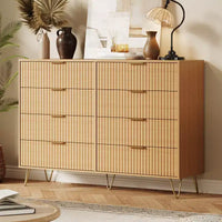 Commode 8 tiroirs pour chambre à coucher, commode en bois de 55W avec pieds en métal, organisateur de rangement de vêtements, commode de placard et meuble TV pour couloir