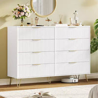 Commode 8 tiroirs pour chambre à coucher, commode en bois de 55W avec pieds en métal, organisateur de rangement de vêtements, commode de placard et meuble TV pour couloir
