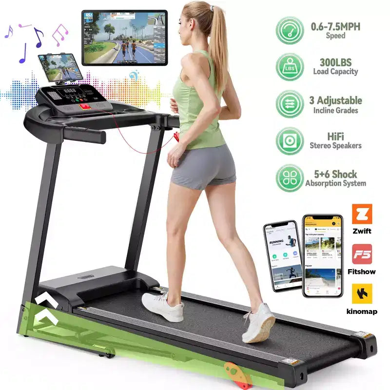 Tapis Roulant Électrique 3.15 CV, Capacité 136 kg, Tapis de Course avec Inclinaison, Support pour Tablette, Contrôle par Application, Amorti des Chocs