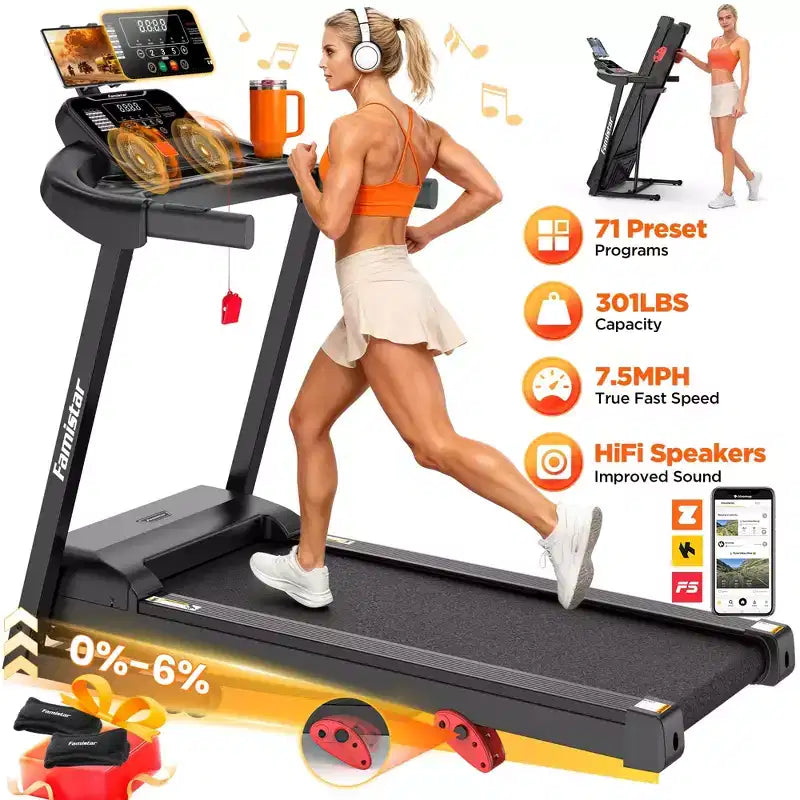 Tapis de course en solde, Tapis de course pliable en liquidation pour la maison avec inclinaison réglable, vitesse de 12 km/h, tapis de course pliable compact de 3,0 CV