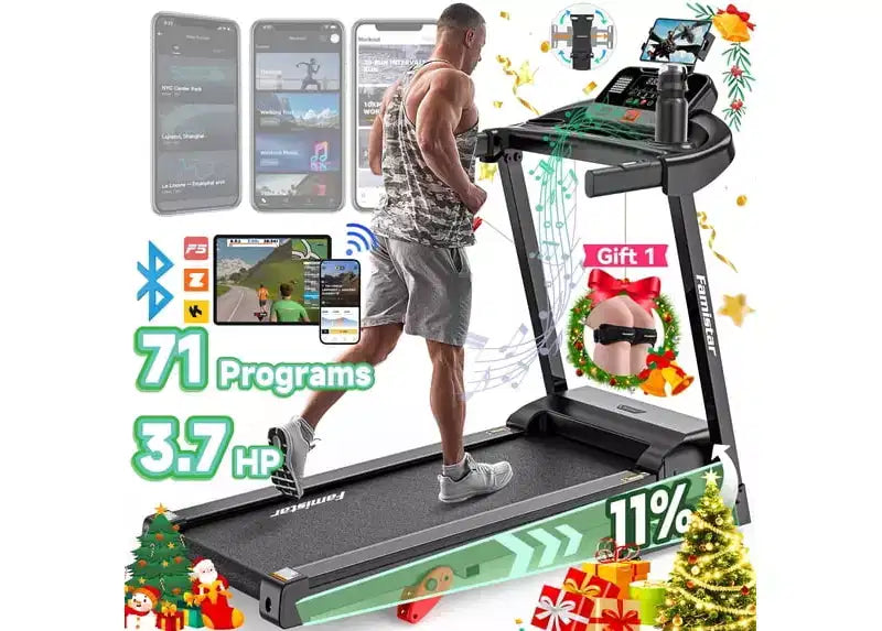 Tapis de course pliable 3,7 CV en liquidation pour la maison avec contrôle via application, capacité de 136 kg, inclinaison réglable, 71 programmes, tapis de course électrique