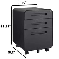 Classeur métallique sécurisé à 3 tiroirs avec serrure, livré entièrement assemblé, classeur mobile pour format A4/Lettre/Légal, à placer sous le bureau, 5 roulettes, mobile